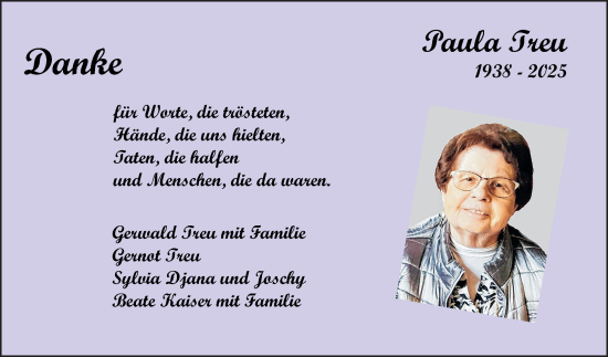 Traueranzeige von Paula Treu von Fränkische Nachrichten