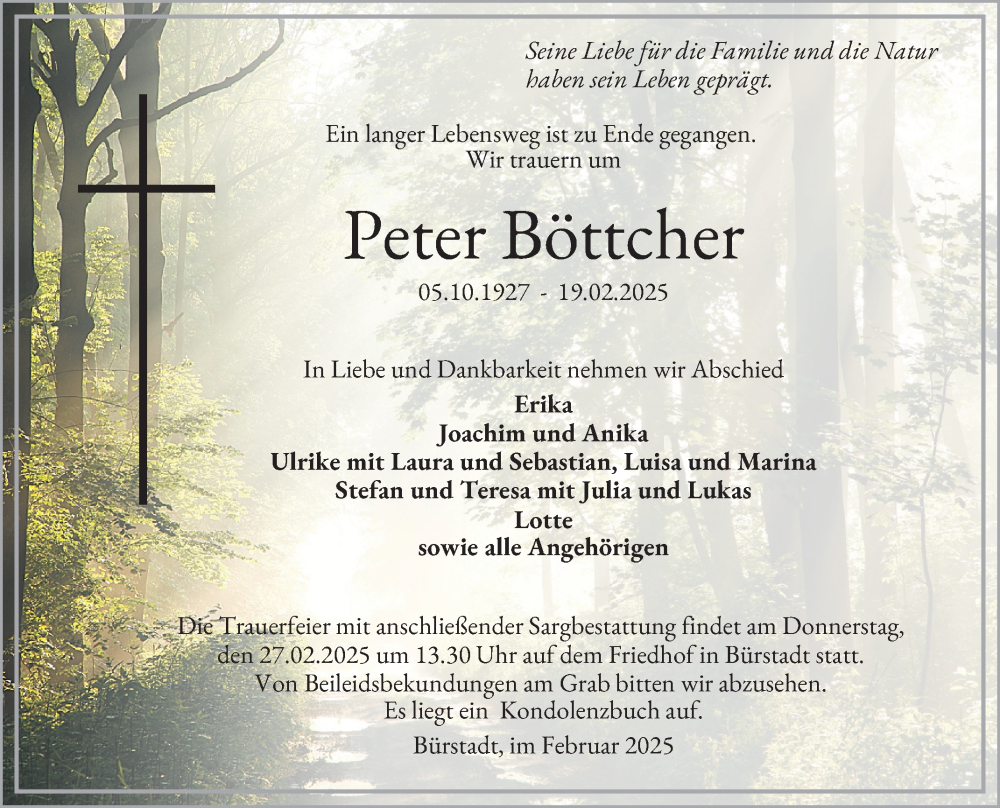  Traueranzeige für Peter Böttcher vom 25.02.2025 aus Mannheimer Morgen
