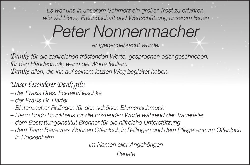  Traueranzeige für Peter Nonnenmacher vom 08.02.2025 aus Schwetzinger Zeitung