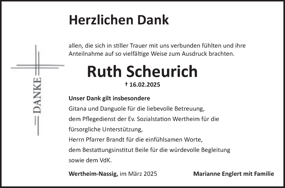  Traueranzeige für Ruth Scheurich vom 01.03.2025 aus Fränkische Nachrichten