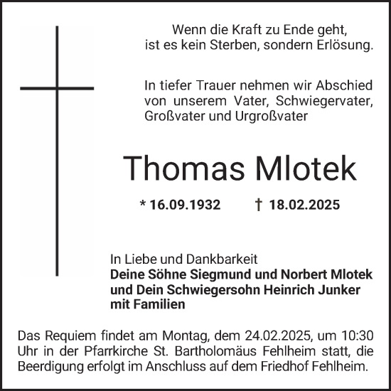 Traueranzeige von Thomas Mlotek von Bergsträßer Anzeiger