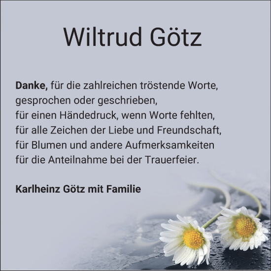 Traueranzeige von Wiltrud Götz von Bergsträßer Anzeiger