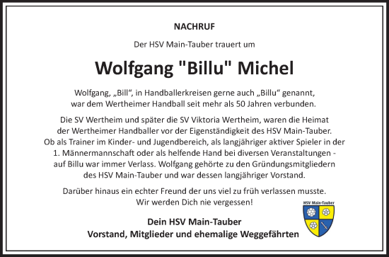 Traueranzeige von Wolfgang Michel von Fränkische Nachrichten
