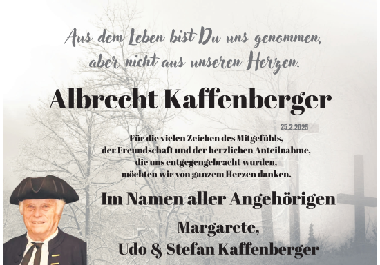 Traueranzeige von Albrecht Kaffenberger von Bergsträßer Anzeiger