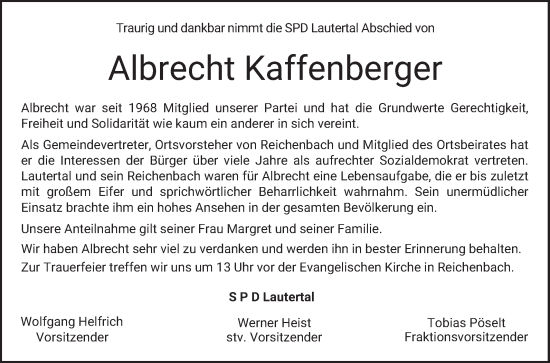 Traueranzeige von Albrecht Kaffenberger von Bergsträßer Anzeiger