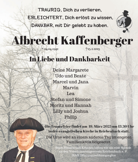 Traueranzeige von Albrecht Kaffenberger von Bergsträßer Anzeiger