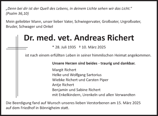 Traueranzeige von Andreas Richert von Fränkische Nachrichten