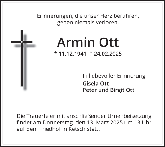 Traueranzeige von Armin Ott von Mannheimer Morgen