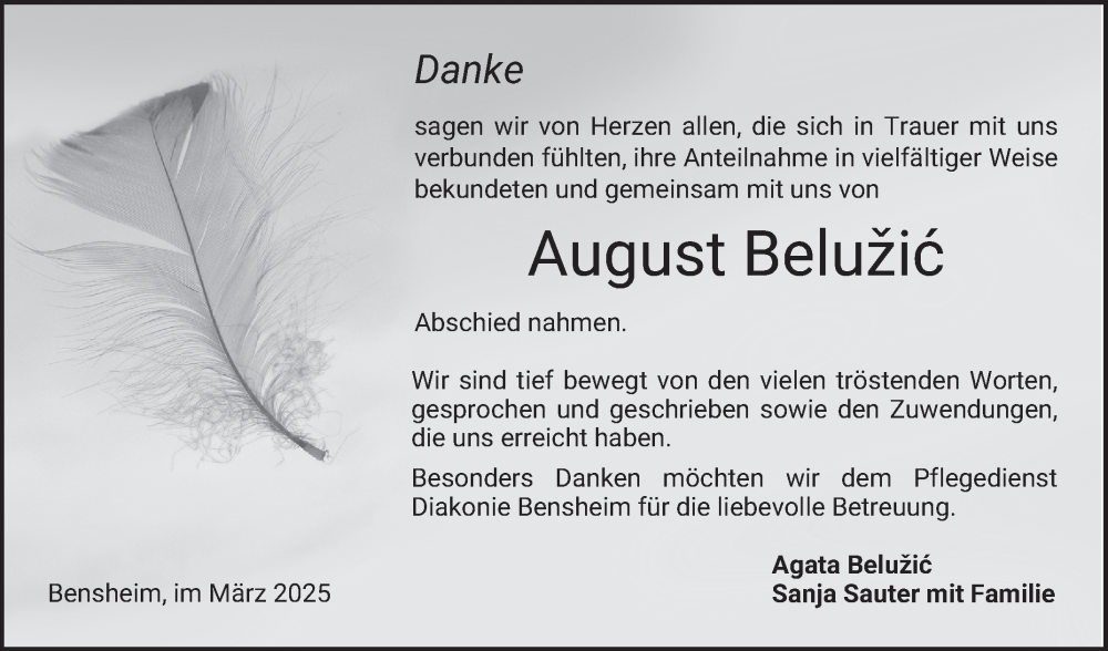  Traueranzeige für August Belužic vom 15.03.2025 aus Bergsträßer Anzeiger