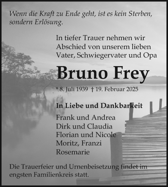 Traueranzeige von Bruno Frey von Mannheimer Morgen