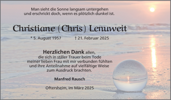 Traueranzeige von Christiane Lenuweit von Mannheimer Morgen