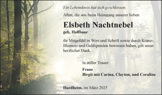 Traueranzeige von Elsbeth Nachtnebel von Fränkische Nachrichten