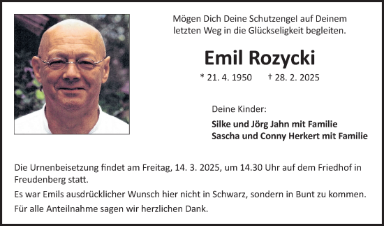 Traueranzeige von Emil Rozycki von Fränkische Nachrichten