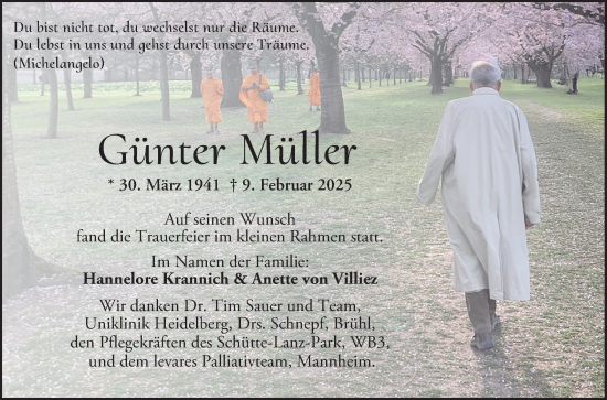 Traueranzeige von Günter Müller von Schwetzinger Zeitung