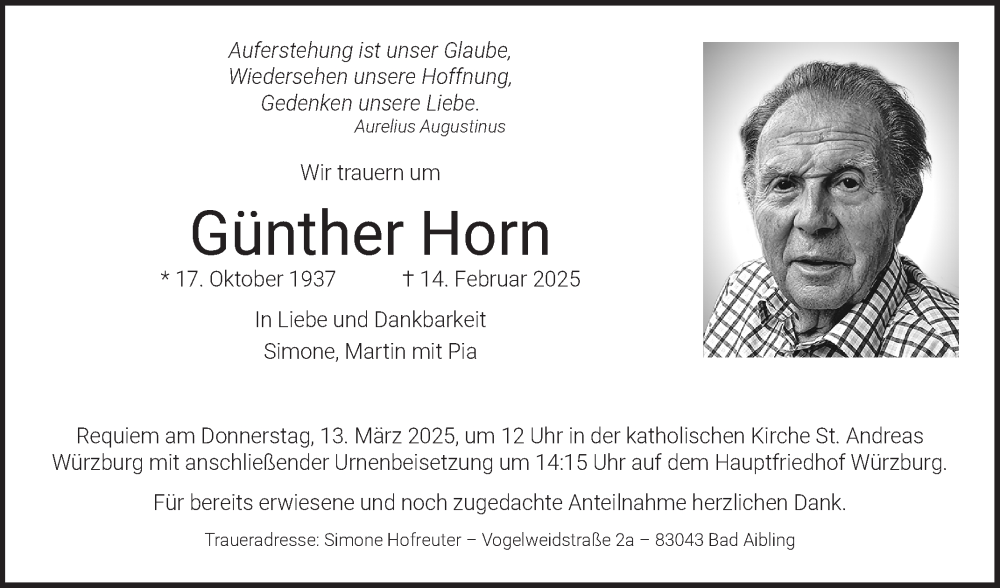 Traueranzeige für Günther Horn vom 08.03.2025 aus Fränkische Nachrichten