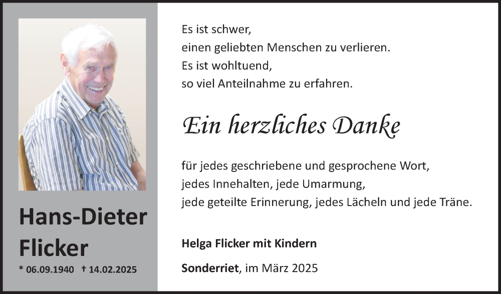  Traueranzeige für Hans-Dieter Flicker vom 07.03.2025 aus Fränkische Nachrichten