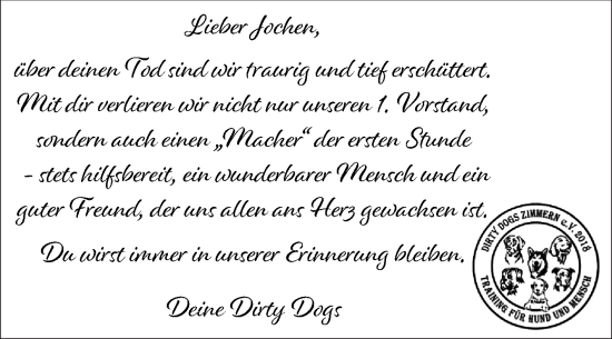 Traueranzeige von Jochen Bornträger von Fränkische Nachrichten