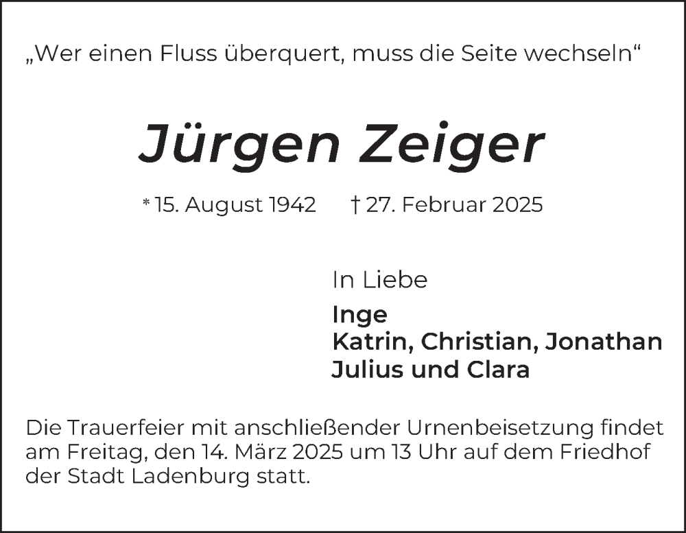  Traueranzeige für Jürgen Zeiger vom 06.03.2025 aus Mannheimer Morgen