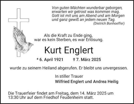 Traueranzeige von Kurt Englert von Mannheimer Morgen