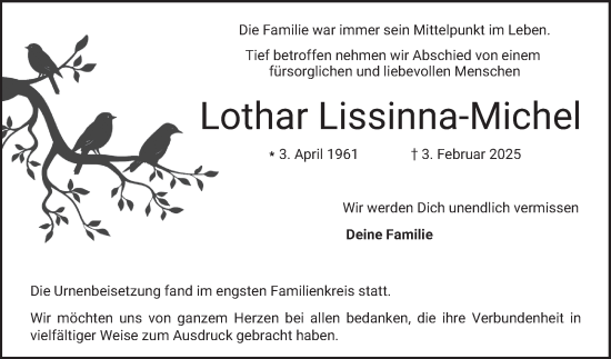Traueranzeige von Lothar Lissinna-Michel von Bergsträßer Anzeiger