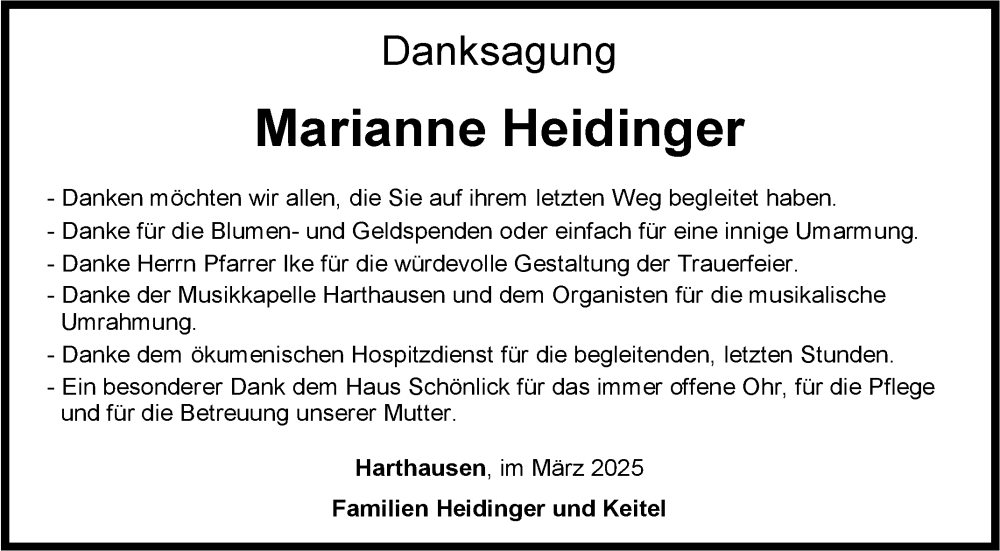  Traueranzeige für Marianne Heidinger vom 06.03.2025 aus Fränkische Nachrichten