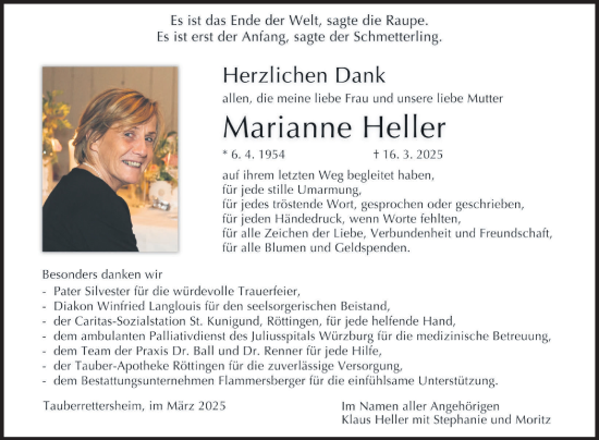 Traueranzeige von Marianne Heller von Fränkische Nachrichten