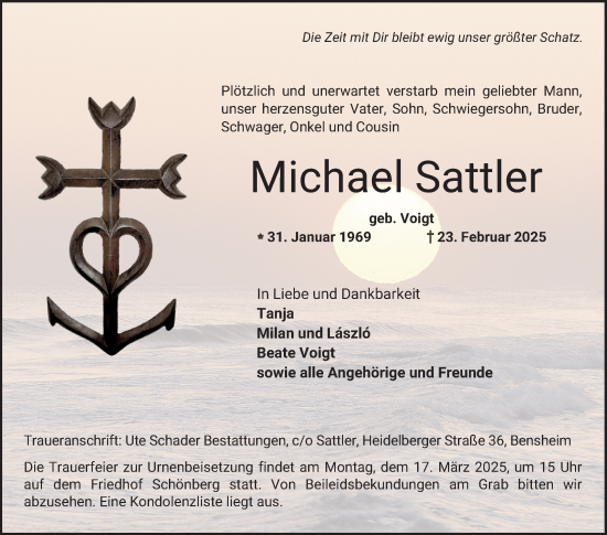 Traueranzeige von Michael Sattler von Bergsträßer Anzeiger