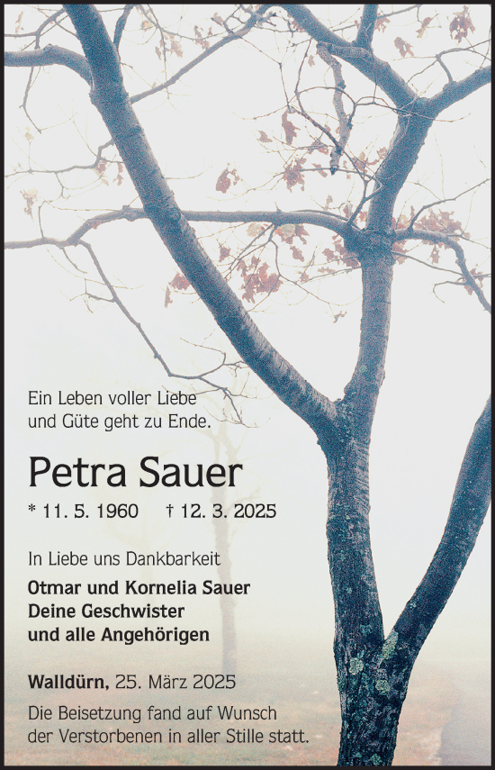 Traueranzeige von Petra Sauer von Fränkische Nachrichten