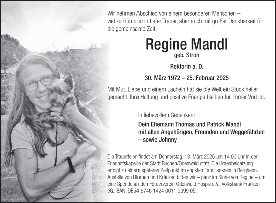 Traueranzeige von Regine Mandl von Fränkische Nachrichten