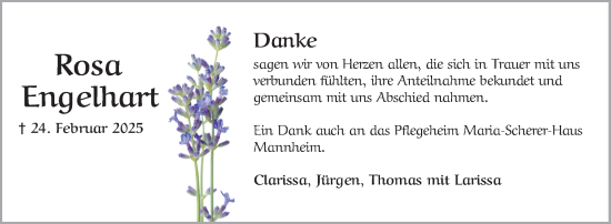 Traueranzeige von Rosa Engelhart von Schwetzinger Zeitung
