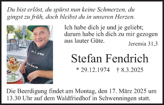 Traueranzeige von Stefan Fendrich von Mannheimer Morgen