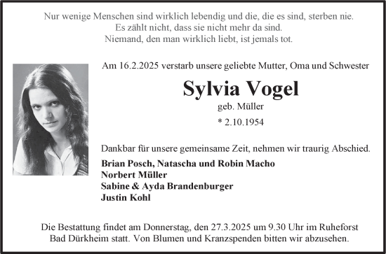 Traueranzeige von Sylvia Vogel von Schwetzinger Zeitung