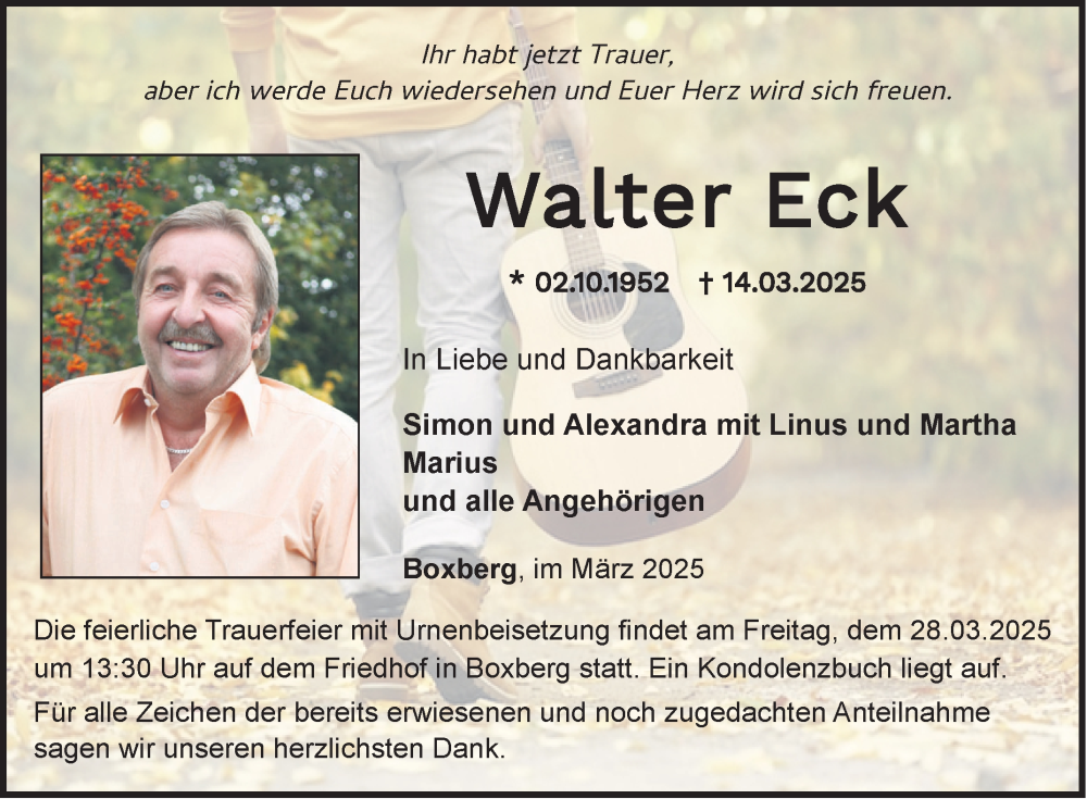  Traueranzeige für Walter Eck vom 22.03.2025 aus Fränkische Nachrichten