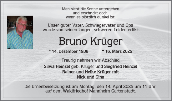 Traueranzeige von Bruno Krüger von Mannheimer Morgen