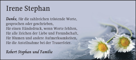 Traueranzeige von Irene Stephan von Fränkische Nachrichten