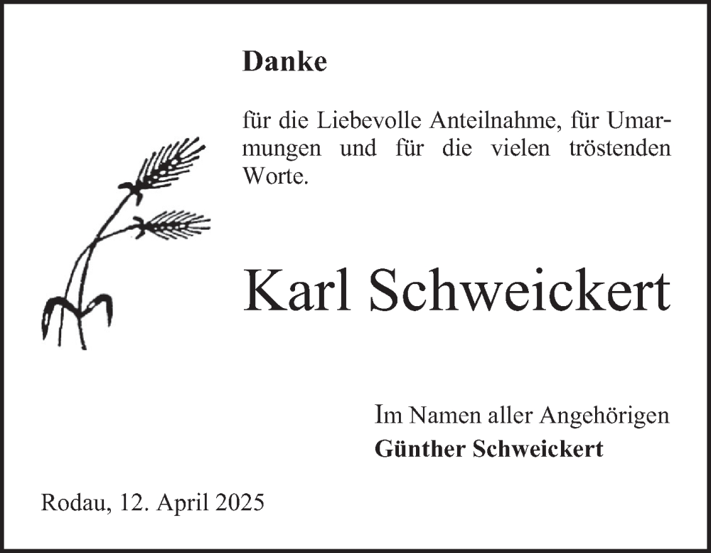  Traueranzeige für Karl Schweickert vom 12.04.2025 aus Bergsträßer Anzeiger