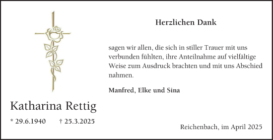 Traueranzeige von Katharina Rettig von Bergsträßer Anzeiger