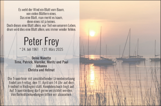 Traueranzeige von Peter Frey von Schwetzinger Zeitung