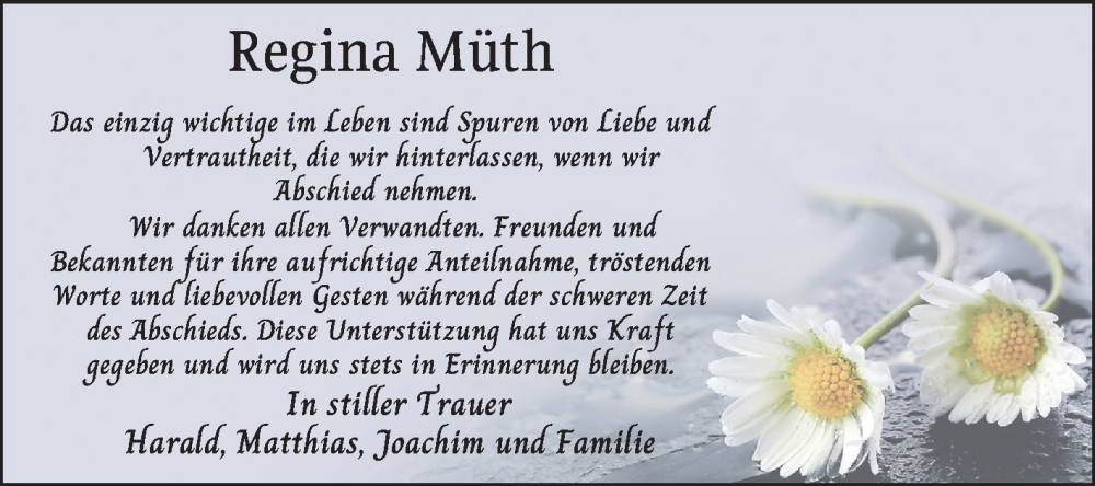  Traueranzeige für Regina Müth vom 12.04.2025 aus Schwetzinger Zeitung