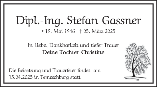 Traueranzeige von Stefan Gassner von Mannheimer Morgen
