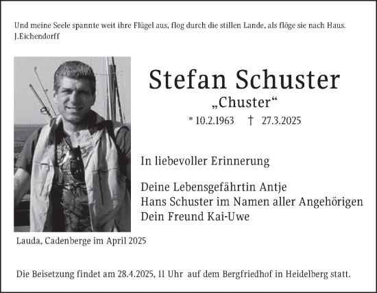 Traueranzeige von Stefan Schuster von Fränkische Nachrichten