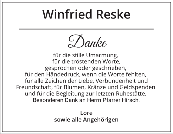 Traueranzeige von Winfried Reske von Mannheimer Morgen