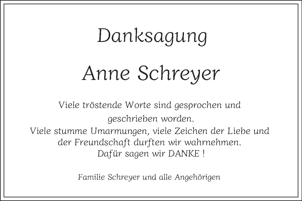  Traueranzeige für Anne Schreyer vom 19.04.2025 aus Schwetzinger Zeitung