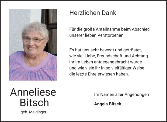 Traueranzeige von Anneliese Bitsch von Bergsträßer Anzeiger