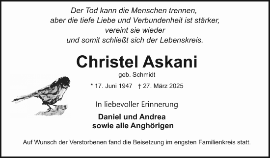 Traueranzeige von Christel Askani von Schwetzinger Zeitung