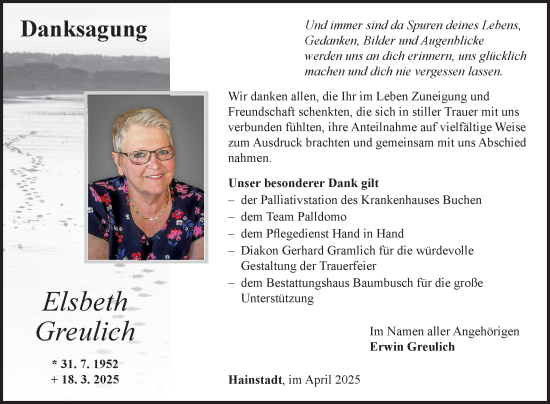 Traueranzeige von Elsbeth Greulich von Fränkische Nachrichten