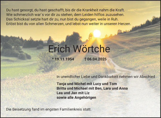 Traueranzeige von Erich Wörtche von Bergsträßer Anzeiger