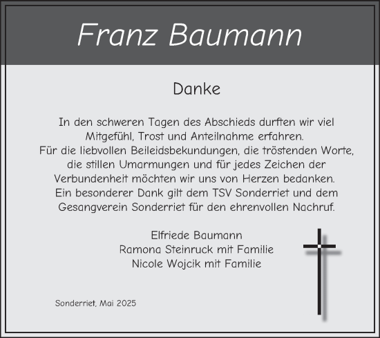Traueranzeige von Franz Baumann von Fränkische Nachrichten