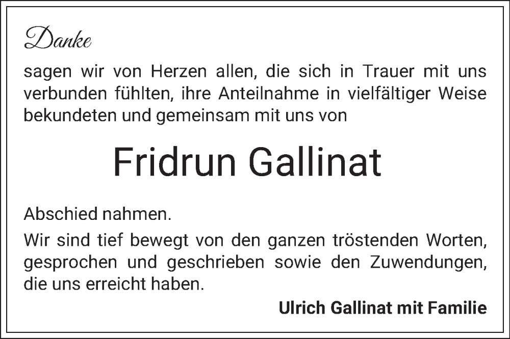  Traueranzeige für Fridrun Gallinat vom 19.04.2025 aus Bergsträßer Anzeiger