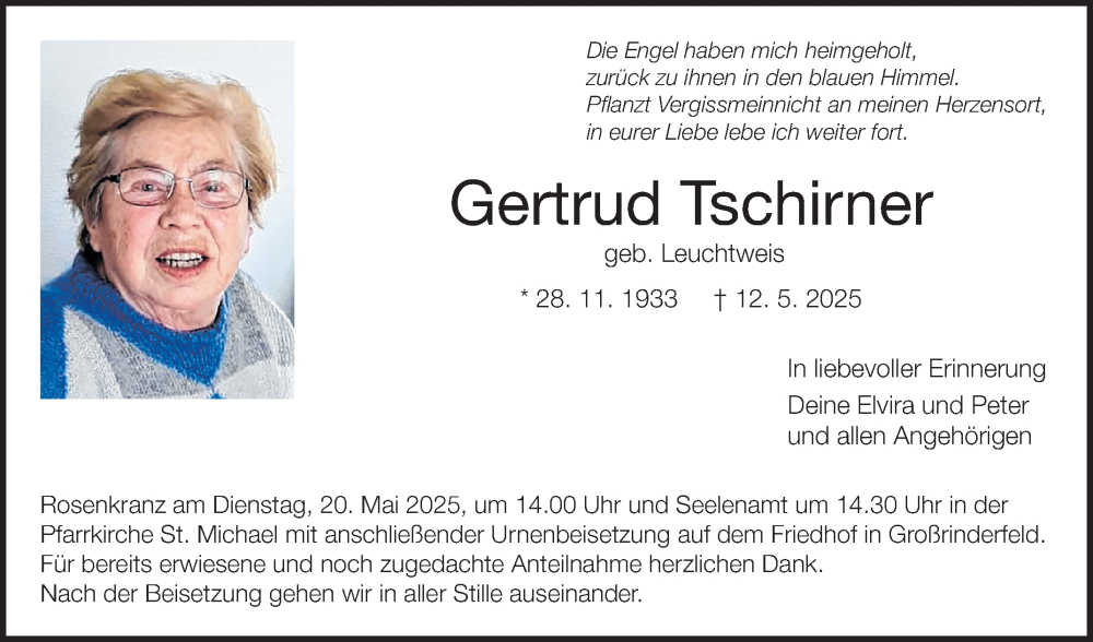  Traueranzeige für Gertrud Tschirner vom 17.05.2025 aus Fränkische Nachrichten